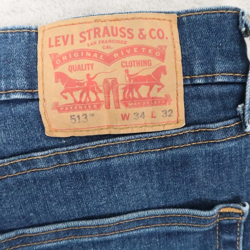 Levi's Jeans Mens 34x32 Fits 33x31.5 Blue 513 Slim Straight Stretch 08513-0934
